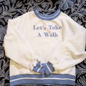 Let's Take A Walk sweatshirt, Women's L/XL, White And Blue Crew neck